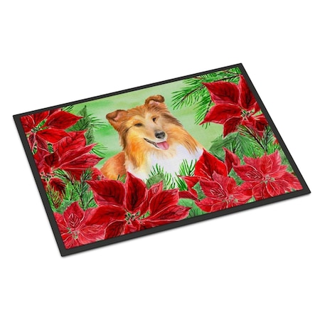 Carolines Treasures Sheltie Poinsettas Indoor or Outdoor Mat - 18 x 27 in. CK1367MAT